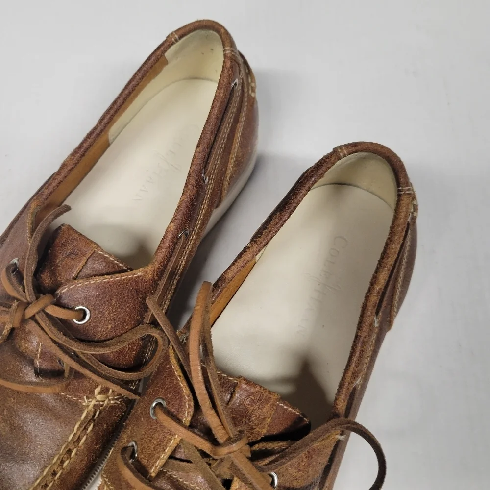 Cole Haan Dominick Leather Boat Shoes Men’s Size 12 Tan Brown Distressed